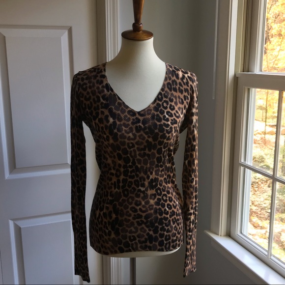 Express Sweaters - Express Animal Print Long Sleeve Sweater